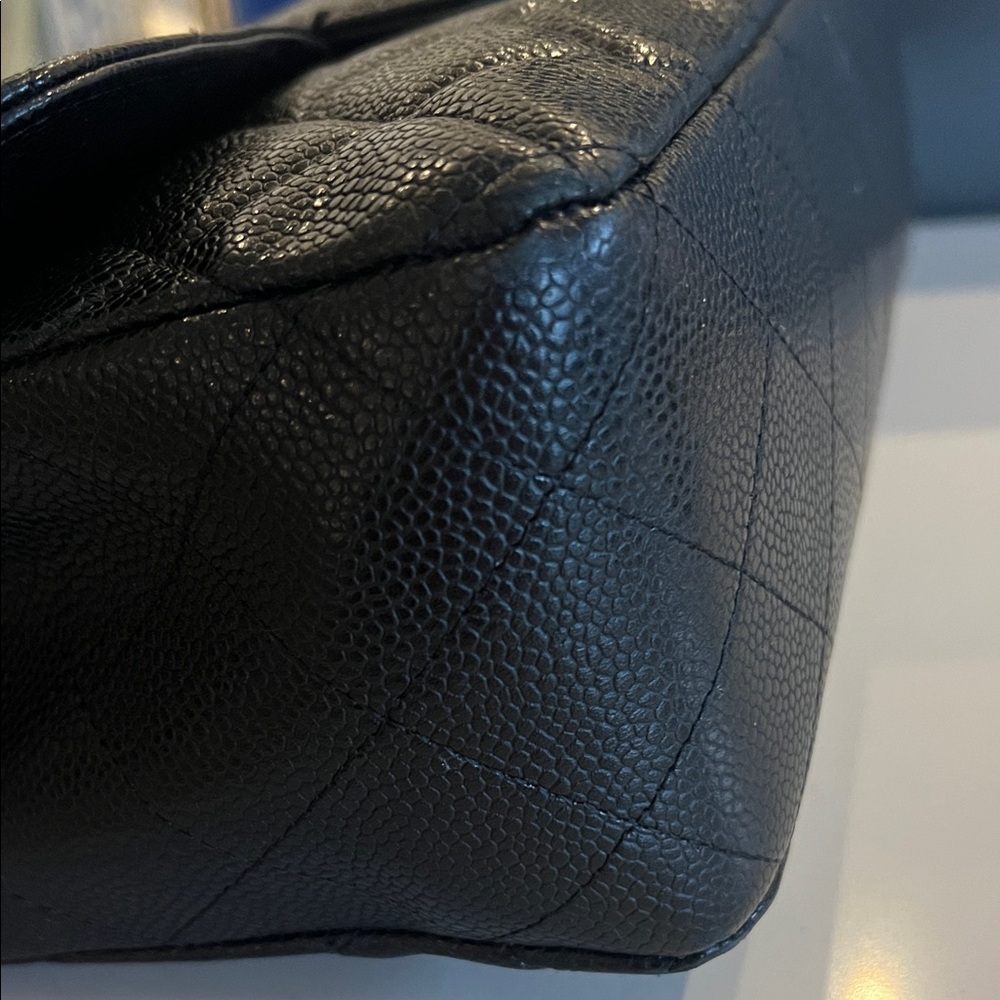 CHANEL Jumbo Caviar Black Quilted Leather Shoulder Bag with Silver Hardware - Picture 3 of 12